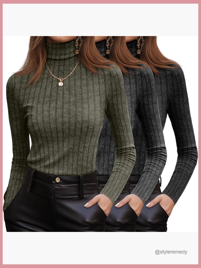 3 Pack Ribbed Turtleneck Sweaters - Long Sleeve Slim Fit Knit Pullover